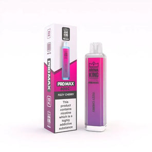 Aroma King Crystal Pro Max 4000+ disposable vape in pink and white packaging with product box showing Fizzy Cherry flavor