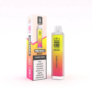 Aroma King Crystal Pro Max 4000+ disposable vape device with packaging, featuring gummy bear flavor and gradient design