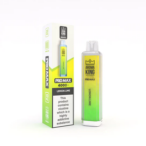 Aroma King Crystal Pro Max 4000+ disposable vape device in lemon lime flavor with retail packaging and gradient green design