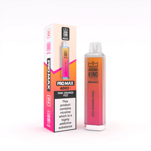 Aroma King Crystal Pro Max 4000+ disposable vape in pink orange fizz flavor with retail packaging and clear device body