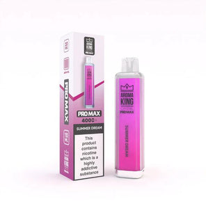 Aroma King Crystal Pro Max 4000+ disposable vape in pink and white packaging with product box and device shown side by side