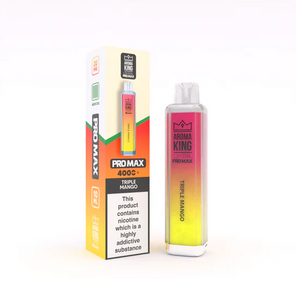 Aroma King Crystal Pro Max 4000+ disposable vape device in pink and yellow gradient design with retail packaging